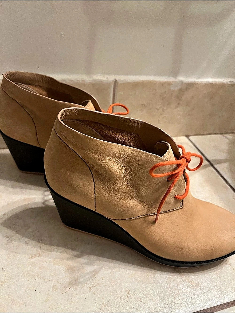 Women's Brown Wedge Booties - Picture 3 of 6